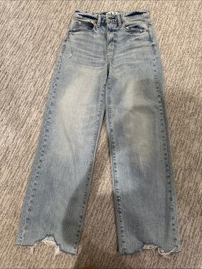 High-Rise Light Wash Wide-Leg Jeans with Raw Hem